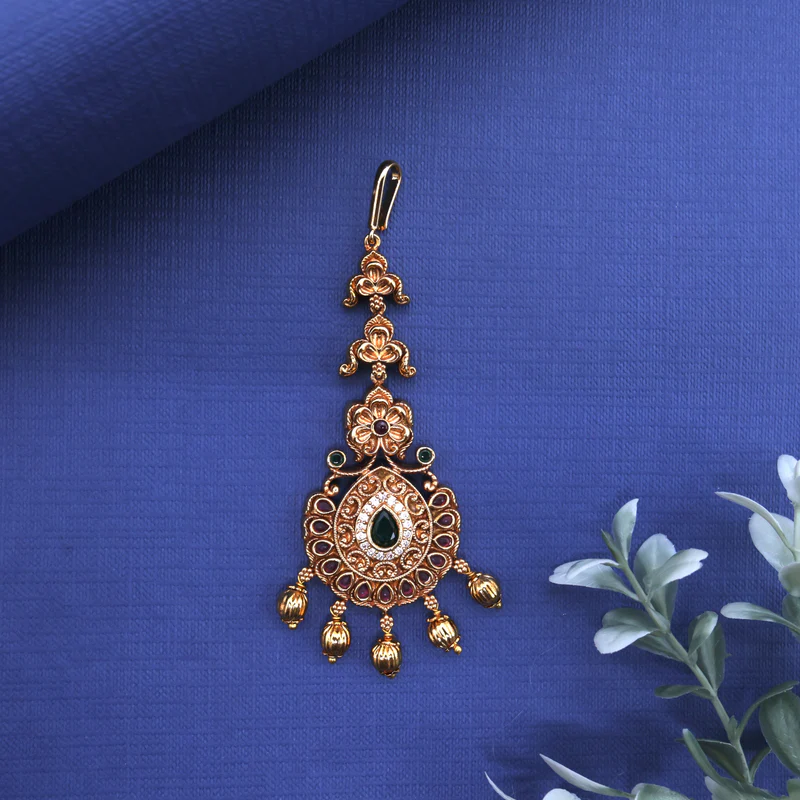 Antique Gold Nagas AD Tilak Bridal Maang Tikka